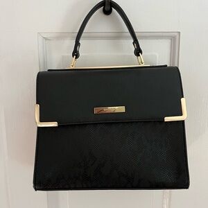 Dune London Black Faux Leather Python Snake Satchel Top Handle Crossbody Bag